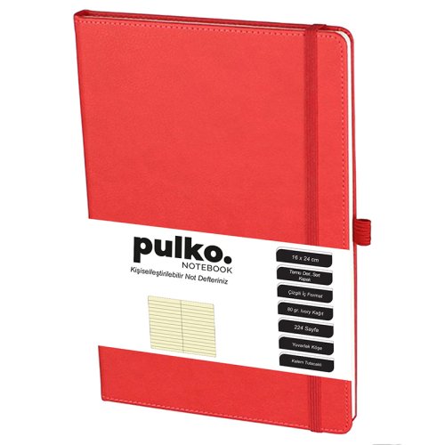 PULKO Notebook Not Defteri Termo Deri Çizgili Kırmızı 80g 16x24cm