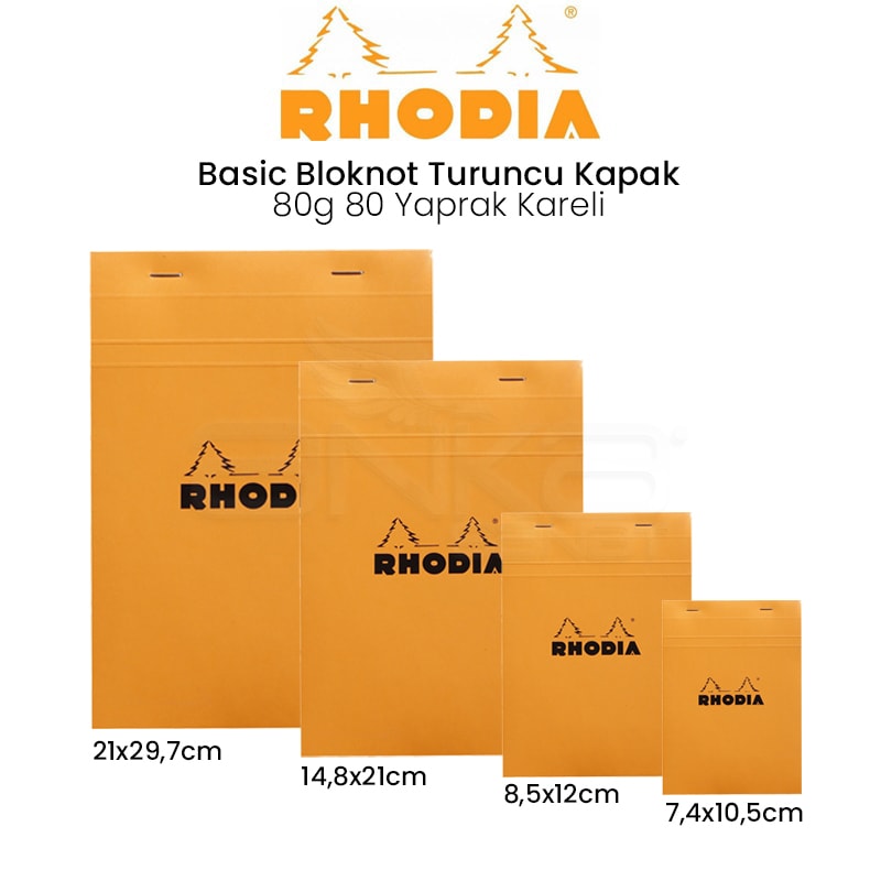 Rhodia Basic Bloknot Turuncu Kapak 80g 80 Yaprak Kareli