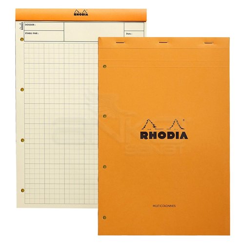 Rhodia Basic Kareli Bloknot Turuncu Kapak Soldan 4 Delikli Sarı Kağıt 80g 80 Yaprak 210x318mm