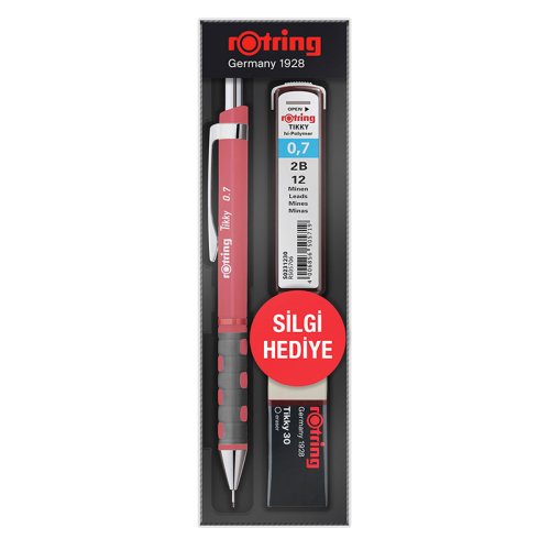 Rotring Tikky 0.7 mm Min Silgi 3lü Gül Kurusu Rengi Okul Seti