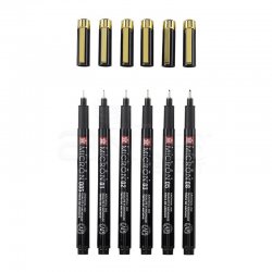 Sakura Pigma Micron Black Gold Edition Teknik Çizim Kalemi 6lı Set - Thumbnail