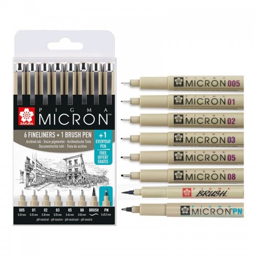 Sakura Pigma Micron Teknik Çizim Kalemi 6+2 Set P0XSDK8S