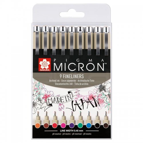 Sakura Pigma Micron Teknik Çizim Kalemi Renkli 0.5mm 9lu Set