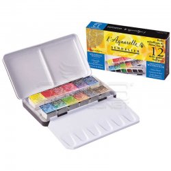 Sennelier - Sennelier Artist Sulu Boya Set 12 Renk Laquarelle French 1/2 Tablet N131605