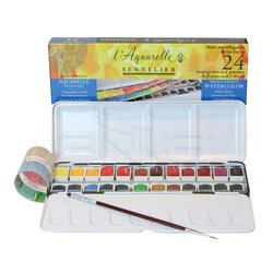 Sennelier - Sennelier Artists Watercolor Set Laquarelle French 24 Renk - Yarım N131606