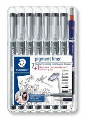 Staedtler - Staedtler Pigment Liner Siyah Çizim Kalemi 7+1 Set