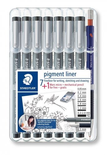 Staedtler Pigment Liner Siyah Çizim Kalemi 7+1 Set