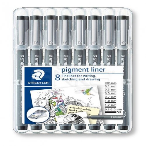 Staedtler Pigment Liner Siyah Çizim Kalemi 8li Set