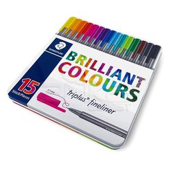 Staedtler - Staedtler Triplus Fineliner İnce Uçlu Keçeli Kalem 0.3mm 15li Metal Kutu