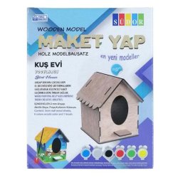 Südor - Südor Kutulu Ahşap Maket Kuş Evi Boyama Seti Küçük