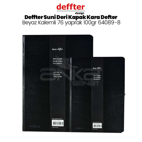 Suni Deri Kapak Kara Defter Beyaz Kalemli 76 Yaprak 100g 64089-8