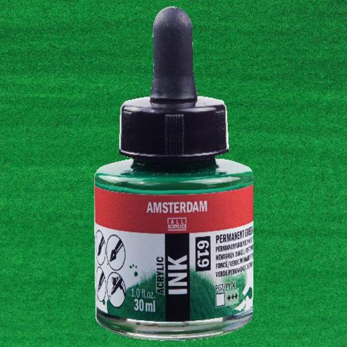 Talens Amsterdam Acrylic Ink 30ml 619 Permanent Green Deep - 619 Permanent Green Deep