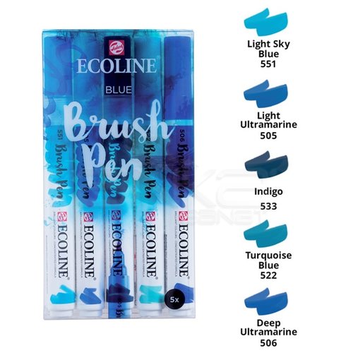 Talens Ecoline Brush Pen 5li Set Mavi Tonlar