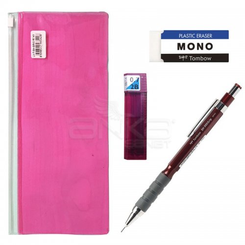 Tombow SH300 Grip Mekanik Uçlu Kalem 0.7mm Kalemlikli Set Bordo