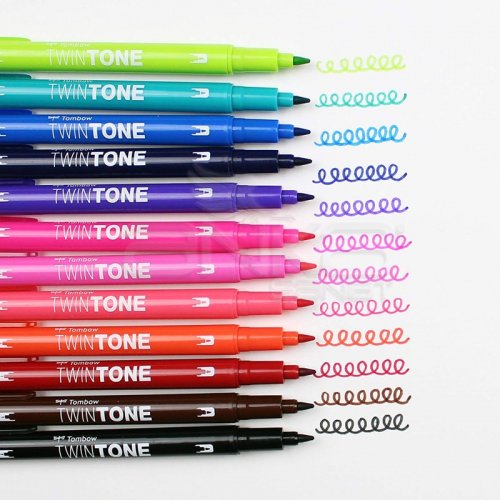 Tombow TwinTone Çift Taraflı İşaretleme Kalemi Parlak Renkler 12li