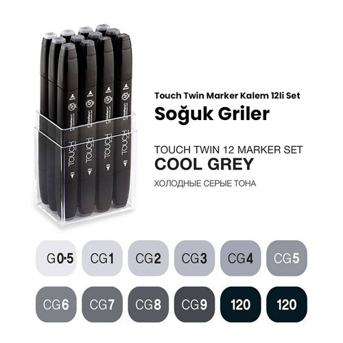 Touch Twin Marker Kalem 12li Set Soğuk Griler