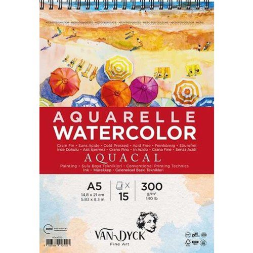 Van Dyck Aquacal Cold Press Üstten Spiralli Sulu Boya Bloğu 300g 15 Yaprak