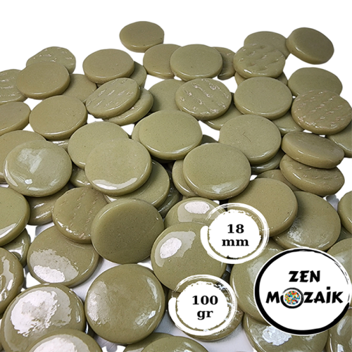 Zen Cam Mozaik Yuvarlak 18mm 100g Zeytin Yeşili - Zeytin Yeşili