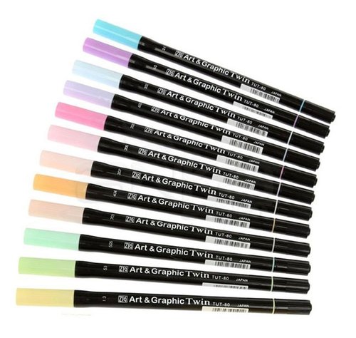 Zig Art & Graphic Twin Brush Pen Çift Uçlu Çizim Kalemi 12li Set Pastel - TUT-80/12VPA