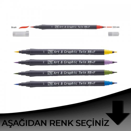 Zig Art&Graphic Twin RB+F Çift Uçlu Çizim Kalemi Siyah Tonlar