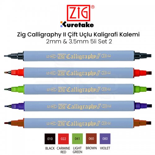 Zig Calligraphy II Çift Uçlu Kaligrafi Kalemi 2mm & 3.5mm 5li Set 2