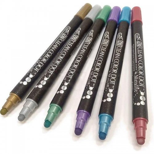 Zig Clean Color Dot Çift Uçlu Marker Kalem 6lı Set Metalik