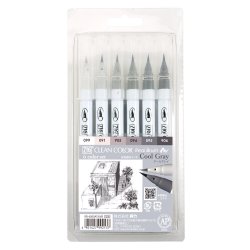 Zig - Zig Clean Color Real Brush Fırça Uçlu Marker Kalem 6lı Set Cool Grey