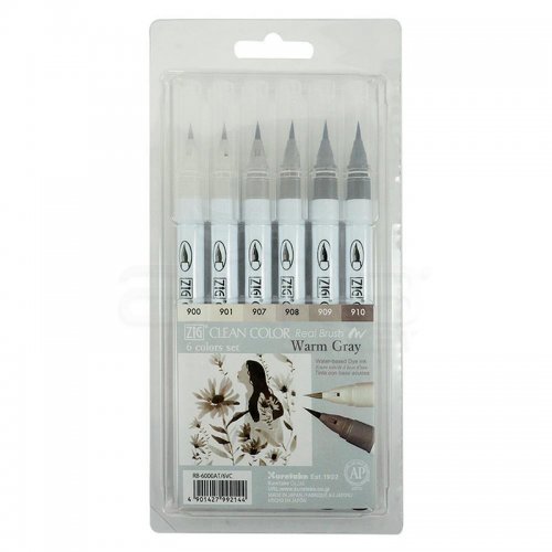 Zig Clean Color Real Brush Fırça Uçlu Marker Kalem 6lı Set Warm Grey