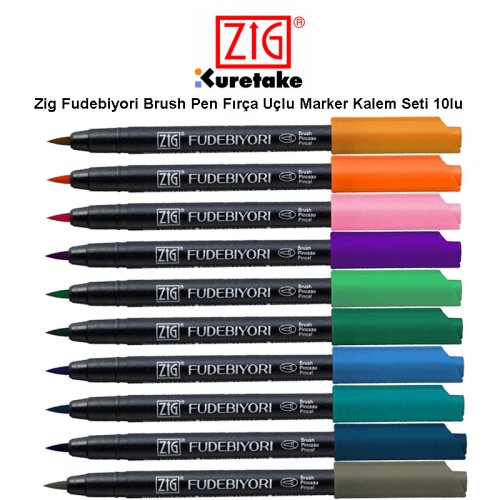 Zig Fudebiyori Brush Pen Fırça Uçlu Marker Kalem Seti 10lu