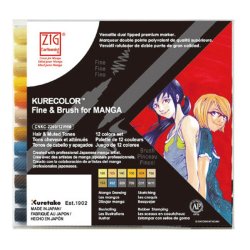 Marvy - Zig Kurecolor Fine & Brush for Manga 12li Set Muted Tones