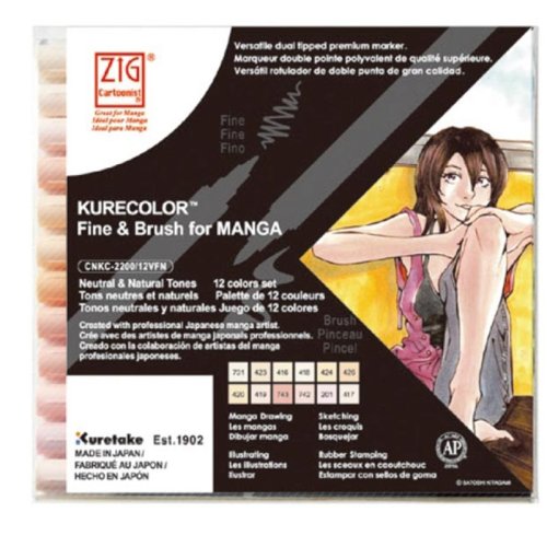 Zig Kurecolor Fine & Brush for Manga 12li Set Neutral Tones