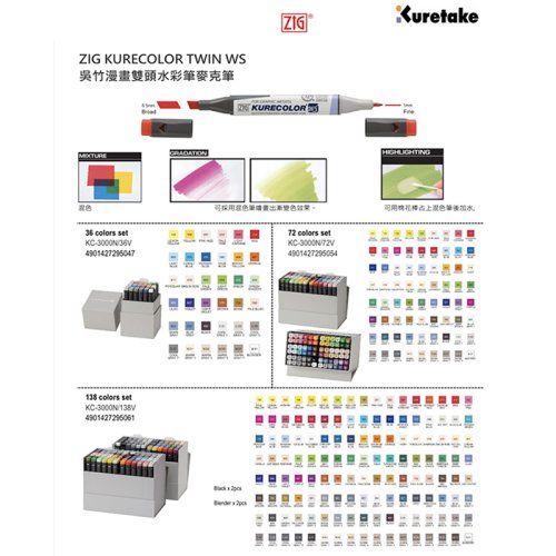 Zig Kurecolor KC3000 Twin S Marker Kalem Seti 138li