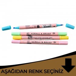 Zig - Zig Scroll & Brush Çift Çizgi ve Fırça Uçlu Kaligrafi Kalemi Kahverengi Tonlar