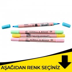 Zig - Zig Scroll & Brush Çift Çizgi ve Fırça Uçlu Kaligrafi Kalemi Sarı Tonlar