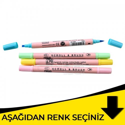 Zig Scroll & Brush Çift Çizgi ve Fırça Uçlu Kaligrafi Kalemi Sarı Tonlar