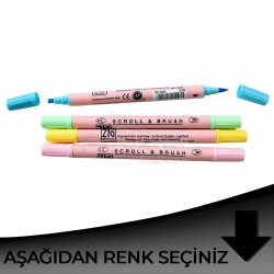 Zig - Zig Scroll & Brush Çift Çizgi ve Fırça Uçlu Kaligrafi Kalemi Siyah Tonlar