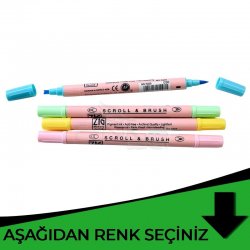 Zig - Zig Scroll & Brush Çift Çizgi ve Fırça Uçlu Kaligrafi Kalemi Yeşil Tonlar